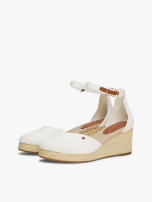 sandali espadrillas in tela con plateau bianco da donne tommy hilfiger