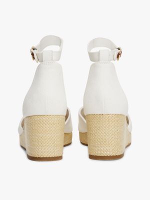 weiß canvas-sandale mit espadrille-keilabsatz für damen - tommy hilfiger