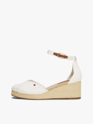 weiß canvas-sandale mit espadrille-keilabsatz für damen - tommy hilfiger