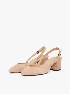 beige wildleder-slingback mit blockabsatz für damen - tommy hilfiger