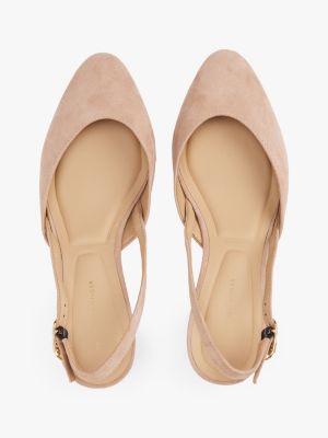 beige wildleder-slingback mit blockabsatz für damen - tommy hilfiger