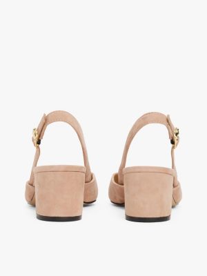 beige wildleder-slingback mit blockabsatz für damen - tommy hilfiger