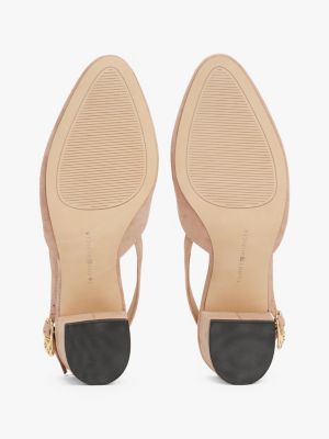 beige wildleder-slingback mit blockabsatz für damen - tommy hilfiger