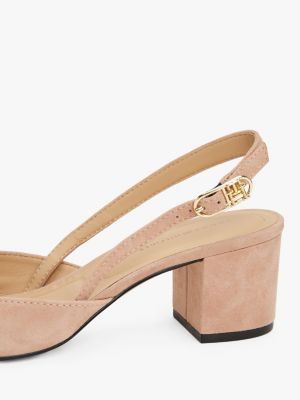 beige wildleder-slingback mit blockabsatz für damen - tommy hilfiger