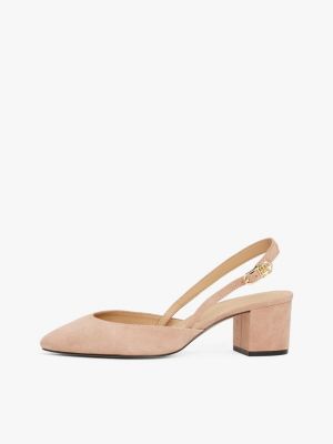 beige wildleder-slingback mit blockabsatz für damen - tommy hilfiger