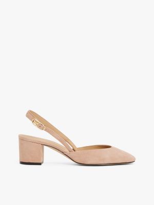 beige wildleder-slingback mit blockabsatz für damen - tommy hilfiger