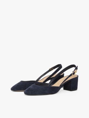 blauw suède pump met blokhak en slingback voor dames - tommy hilfiger