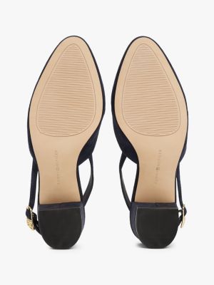 blauw suède pump met blokhak en slingback voor dames - tommy hilfiger