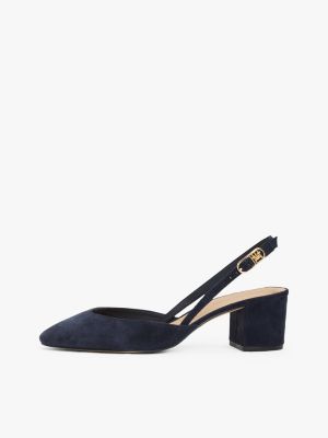 blauw suède pump met blokhak en slingback voor dames - tommy hilfiger