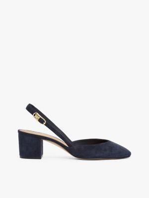 blau wildleder-slingback mit blockabsatz für damen - tommy hilfiger