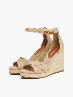 beige canvas espadrille met hoge sleehak voor dames - tommy hilfiger