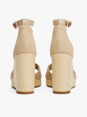 sandales en toile à talon haut compensé beige pour femmes tommy hilfiger