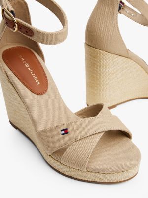 beige canvas espadrille met hoge sleehak voor dames - tommy hilfiger