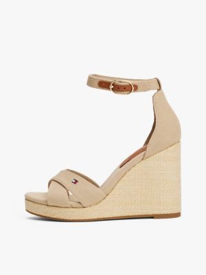 beige canvas espadrille high wedge sandals for women tommy hilfiger