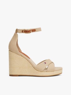 beige canvas espadrille met hoge sleehak voor dames - tommy hilfiger