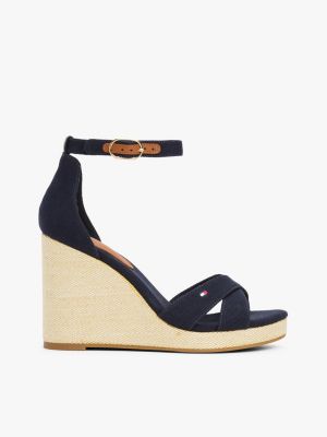 multi canvas espadrille met hoge sleehak voor dames - tommy hilfiger