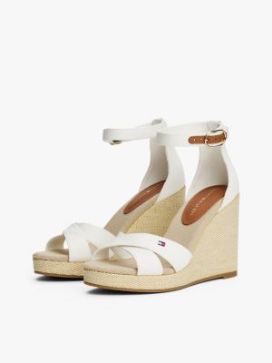 white canvas espadrille high wedge sandals for women tommy hilfiger