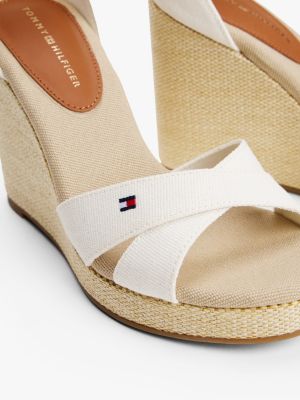 wit canvas espadrille met hoge sleehak voor dames - tommy hilfiger