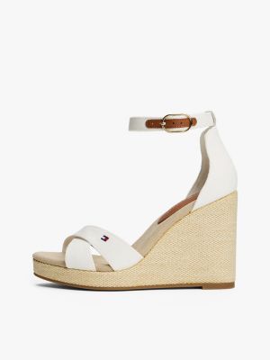 white canvas espadrille high wedge sandals for women tommy hilfiger