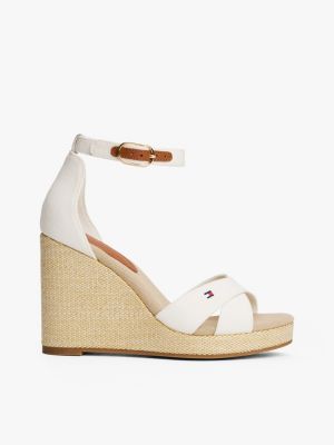 white canvas espadrille high wedge sandals for women tommy hilfiger