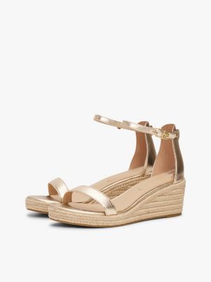 beige metallic leather espadrille wedge sandals for women tommy hilfiger