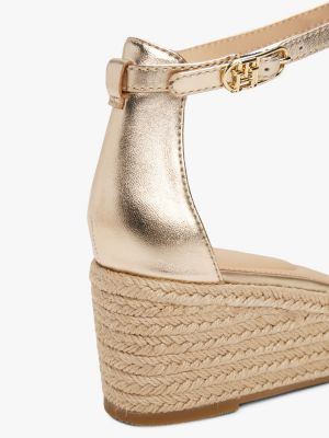 beige metallic leather espadrille wedge sandals for women tommy hilfiger