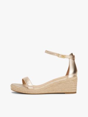 beige metallic leather espadrille wedge sandals for women tommy hilfiger