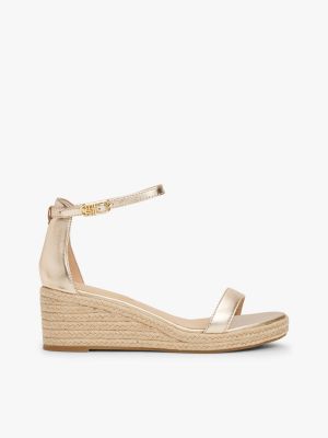 sandali espadrillas in pelle metallizzata beige da donne tommy hilfiger