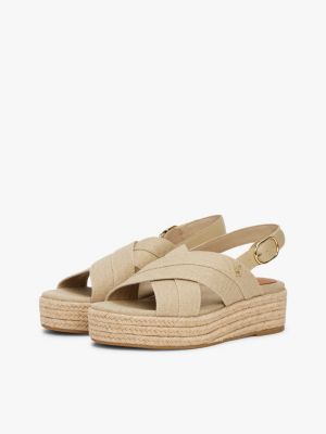 sandali espadrillas in denim con suola alta beige da donne tommy hilfiger