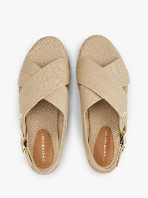 sandali espadrillas in denim con suola alta beige da donne tommy hilfiger