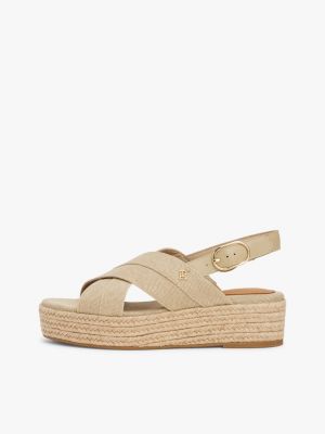 sandali espadrillas in denim con suola alta beige da donne tommy hilfiger