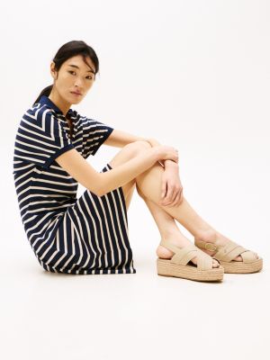 sandali espadrillas in denim con suola alta beige da donne tommy hilfiger