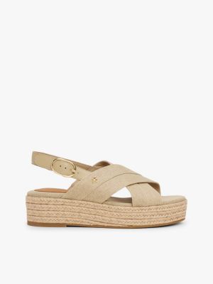 sandali espadrillas in denim con suola alta beige da donne tommy hilfiger