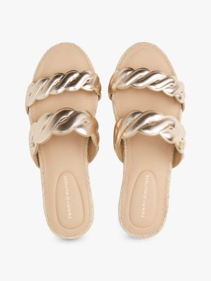 beige metallic leather rope strap mules for women tommy hilfiger