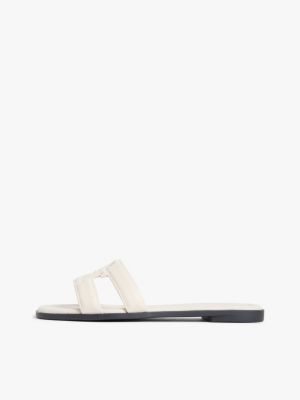 mules de piel con tira de monograma th beige de mujeres tommy hilfiger