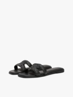 Leather TH Monogram Strap Mules — Black 2