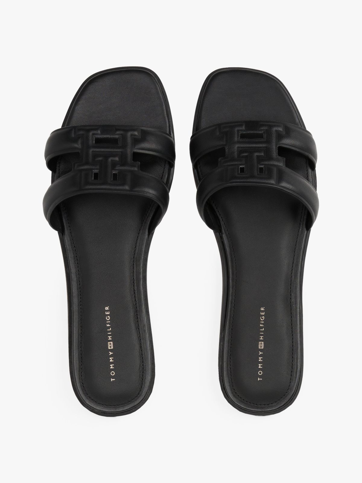 Leather TH Monogram Strap Mules — Black