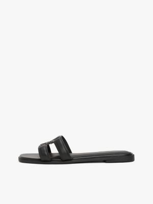 mules en cuir à monogramme th noir pour femmes tommy hilfiger