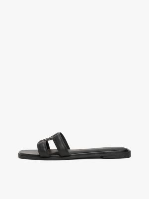 black leather th monogram mules for women tommy hilfiger