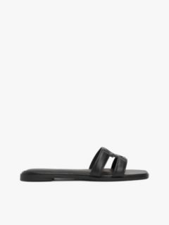 Leather TH Monogram Strap Mules — Black 1