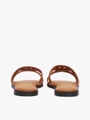 mules en cuir à monogramme th marron pour femmes tommy hilfiger