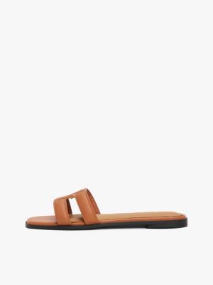 mules en cuir à monogramme th marron pour femmes tommy hilfiger