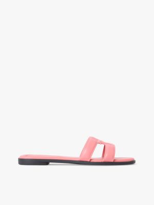 mules de piel con tira de monograma th pink de mujeres tommy hilfiger