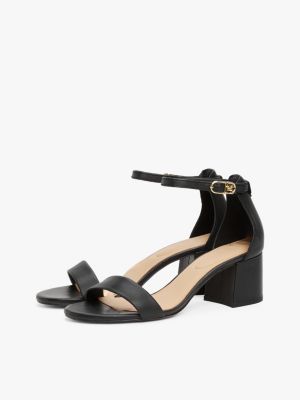 black th monogram leather block heel sandals for women tommy hilfiger