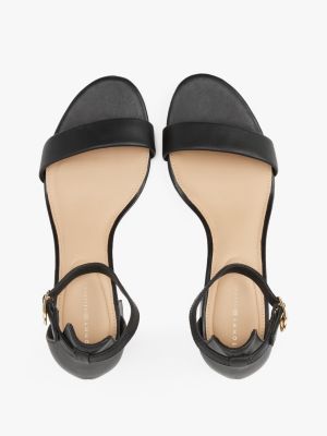 black th monogram leather block heel sandals for women tommy hilfiger