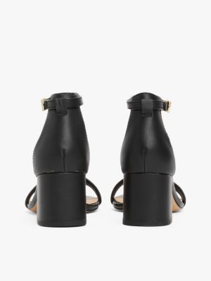schwarz leder-sandale mit th-monogramm und blockabsatz für damen - tommy hilfiger