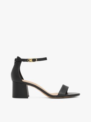 black th monogram leather block heel sandals for women tommy hilfiger