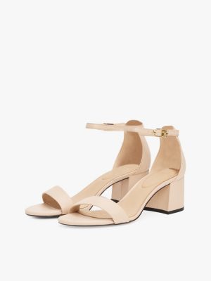 beige th monogram leather block heel sandals for women tommy hilfiger