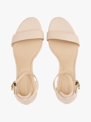 beige th monogram leather block heel sandals for women tommy hilfiger