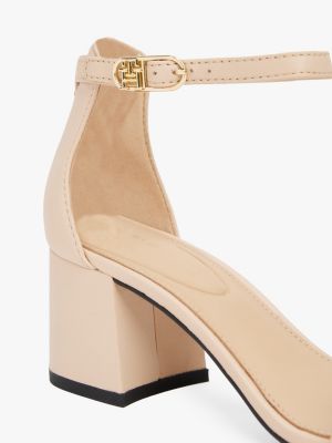 sandales en cuir à talon carré et monogramme beige pour femmes tommy hilfiger